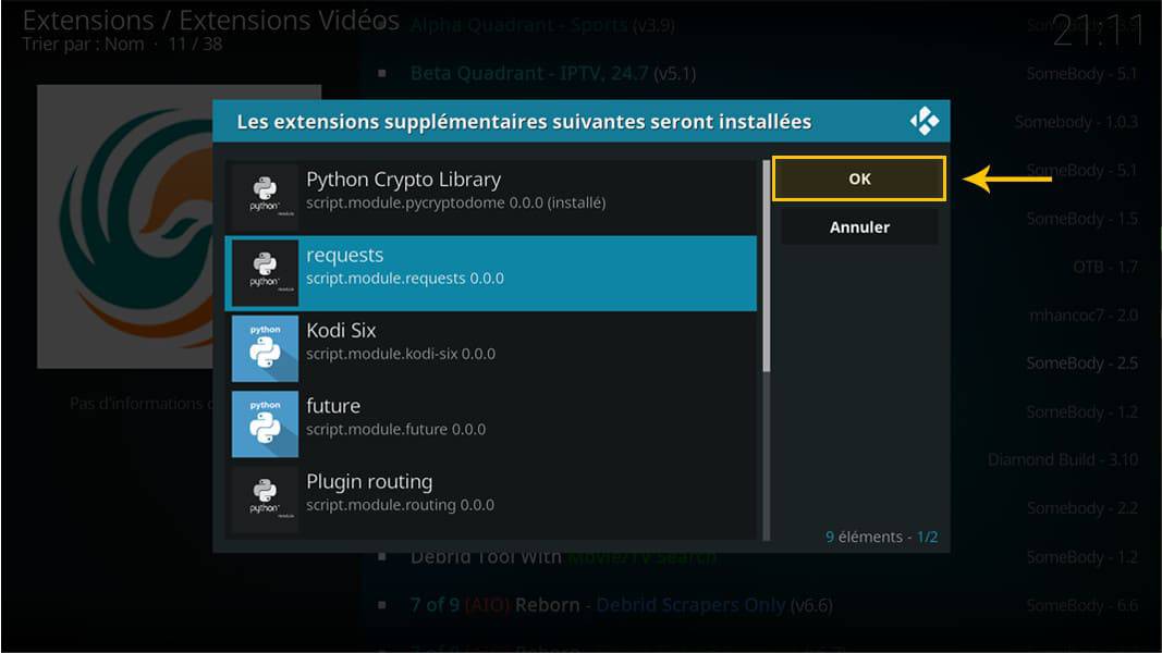 La dernière interface pour installer l'extension TvTap en profiter avec Kodi