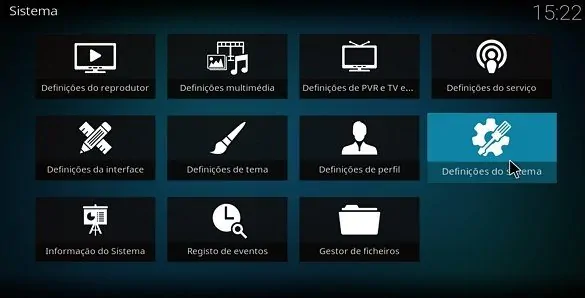 Como configurar o Kodi, passo definições do sistema
