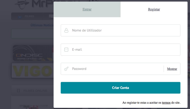Crie uma conta para usar o Mr Piracy addon