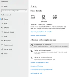 Alterar opções de adaptador