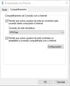 Aba de compartilhamento do adaptador de rede