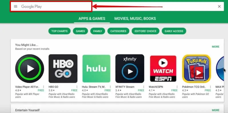Escreva Kodi na barra de pesquisa do Google Play