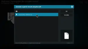 Selecionar o ficheiro zip do repositório mbebe no Kodi