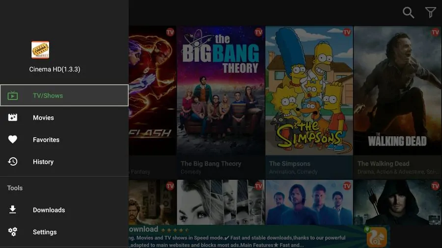 Depois de Instalar Cinema APK no Fire TV Stick, abra-o e aceda à tela inicial