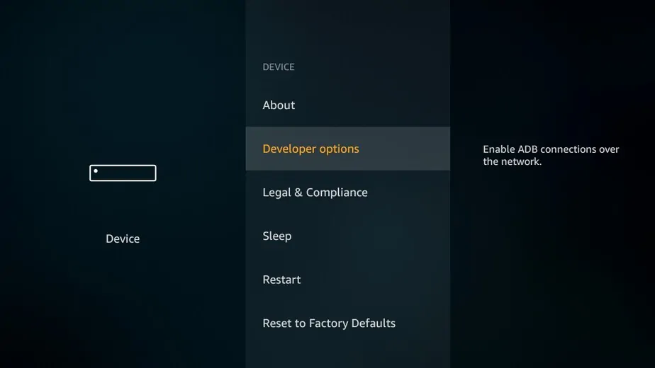 Opções de desenvolvedor no Fire TV Stick ou similar da Amazon