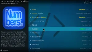 Selecione Numbres para instalar o Addon do Kodi