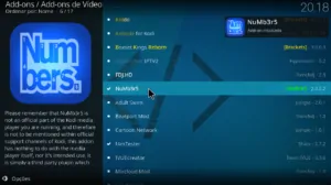 Mensagem de confirmação de que o processo de Instalar Addon Numbers do Kodi, foi realizado com sucesso