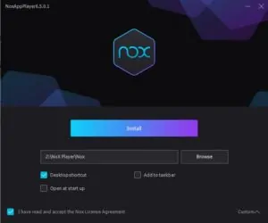Após selecionar suas preferências, aperte Install para Instalar o NOX Player