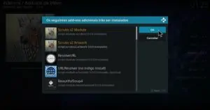 Permita ao Addon Scrubs V2 instalar as dependências necessárias para seu funcionamento correto, no Kodi