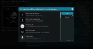 Aperte OK para instalar o Marauder no Kodi, assim como suas dependências