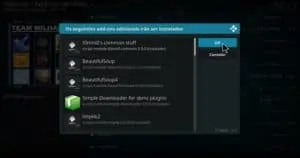 Permita que o Kodi instale as dependências necessárias para o bom funcionamento do Addon Team Milhanos com o Kodi