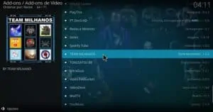 Selecione o addon Team Milhanos para o instalar no Kodi