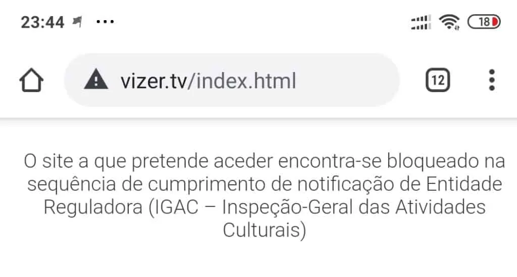 Como desbloquear o Vizer.tv - mensagem de bloqueio