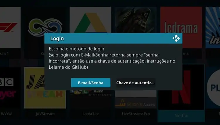O Addon Netflix do Kodi, permite dois tipos de autenticação