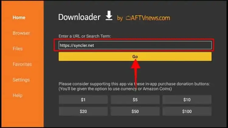 Enter the Syncler download url