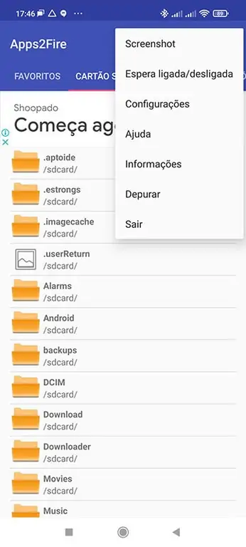 Opções do SD Card do Fire TV Stick, via Apps2Fire