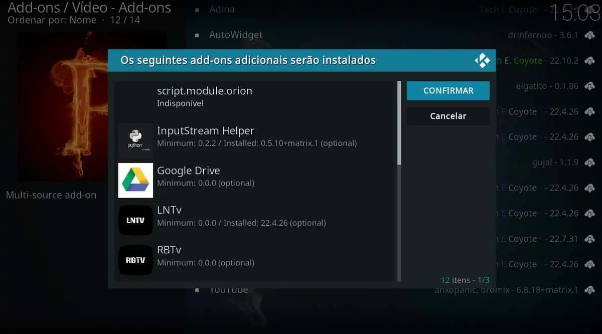 Dependências de outros Addons do Kodi