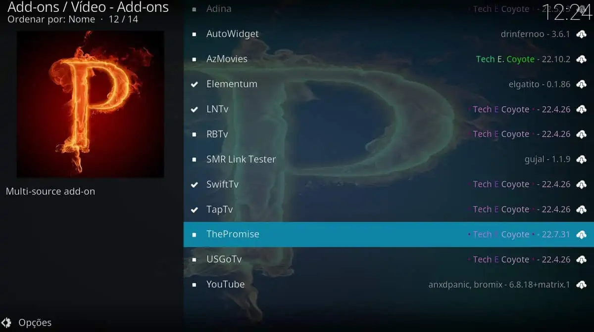 Selecionar o Addon The Promise, para o instalar no Kodi
