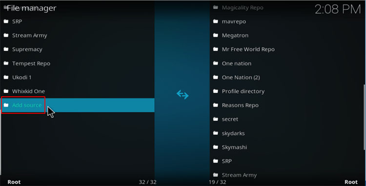 Double click to add a source on Kodi