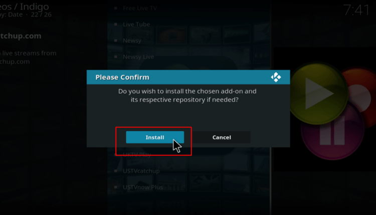 Kodi confirmation message