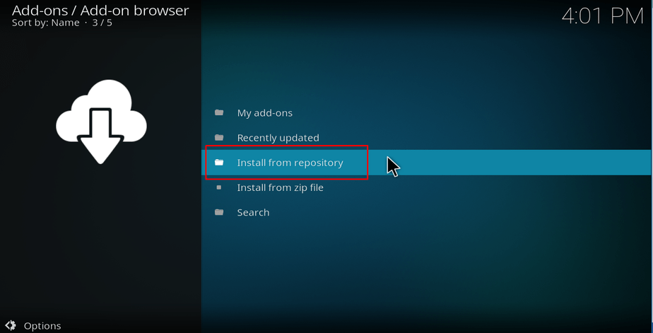 Install from the repository on Kodi