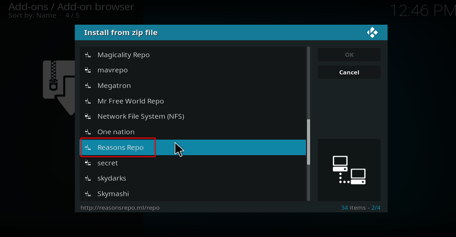 Select Reasons Repo on Kodi