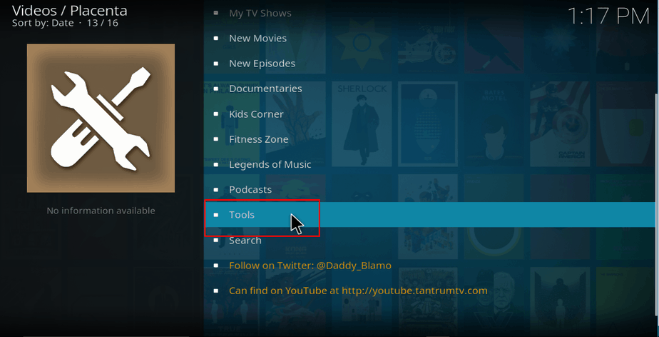 scroll down to addon Tools section on Kodi