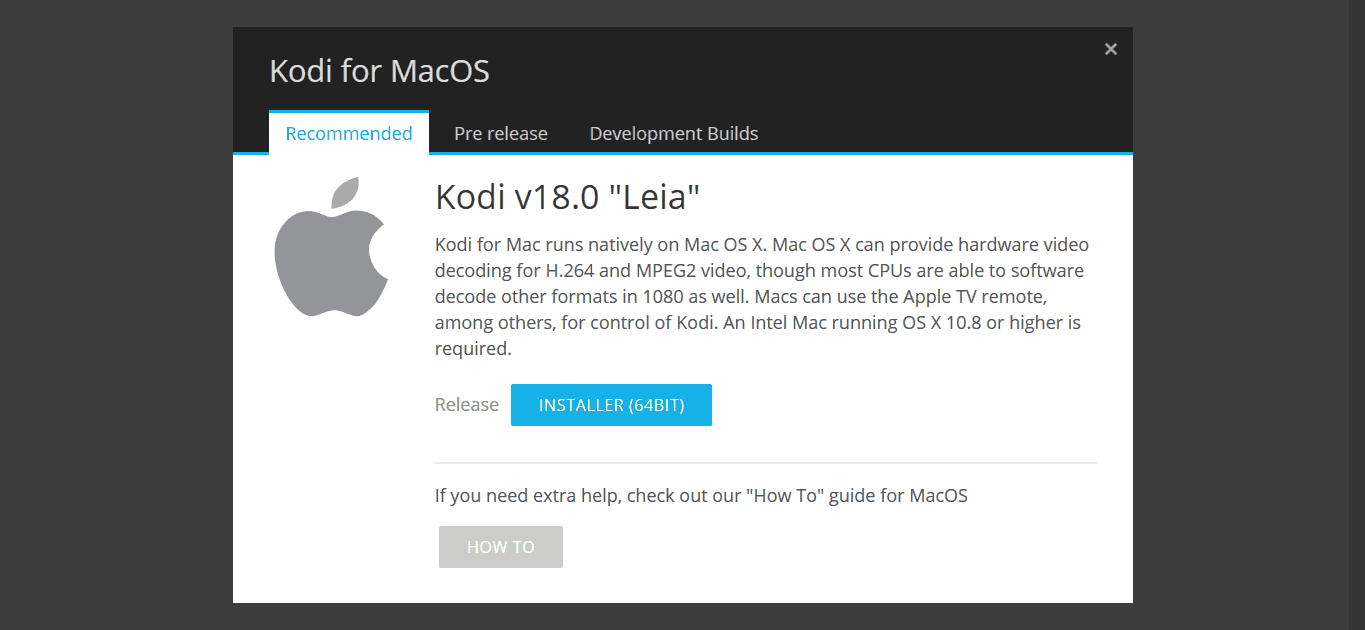 Kodi 18 Leia for MacOS