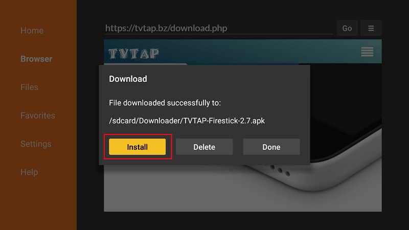 Install TVTap on Firestick