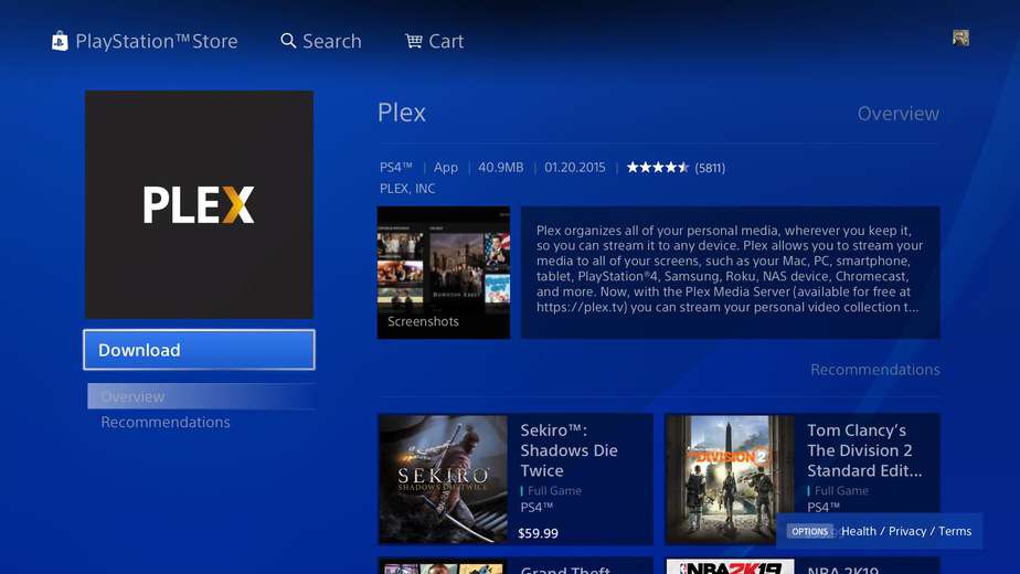 Download Plex client from PlayStation Store