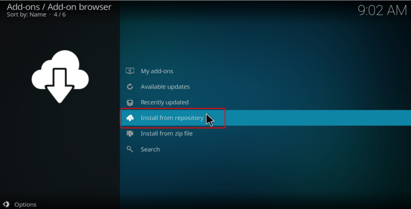 Select Install from Repository on Kodi