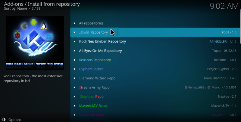Select the Kodil Kodi Repository