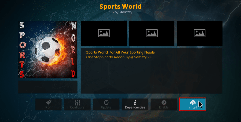 Click to Install Sports World Kodi Addon