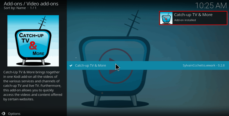 Select catch-up addon to install the addon to watch Japanese TV on Kodi