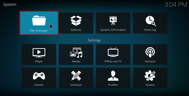 Open the File Manager on Kodi