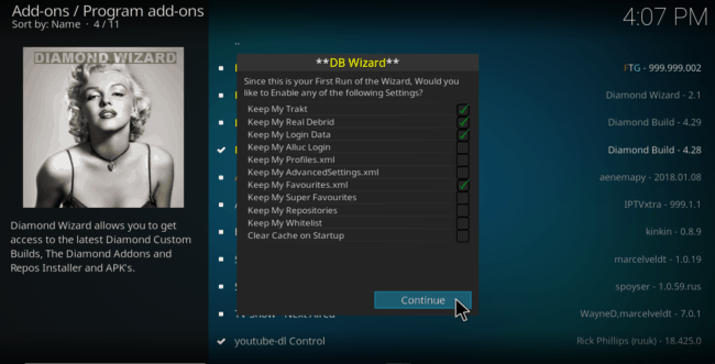 Select the Diamond Wizard settings