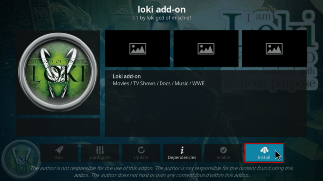 Confirm the Loki Kodi Addon Install
