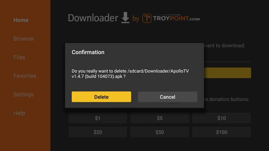 Delete the Apollo TV APK after install on Firestick