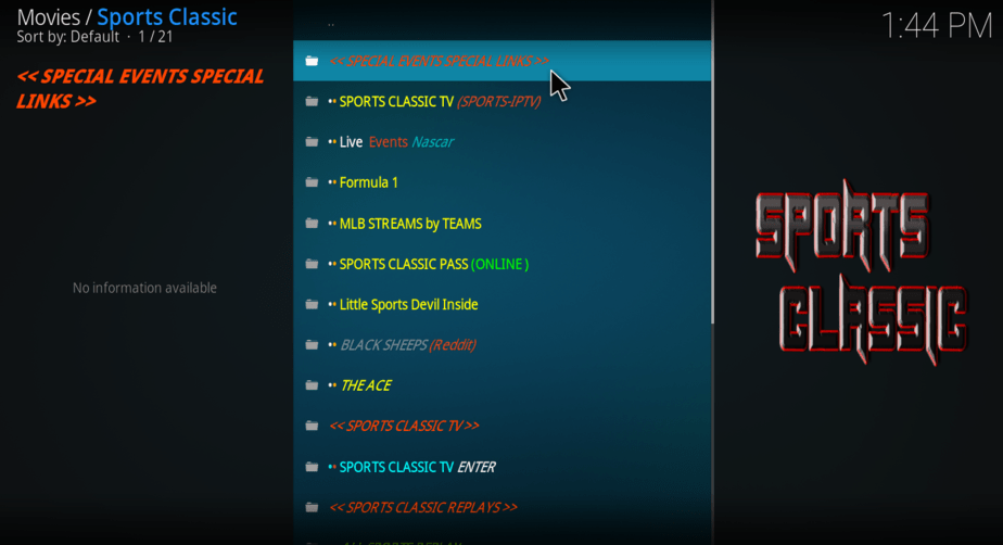 After the successful install you're good to open your Sports Classic Addon on Kodi