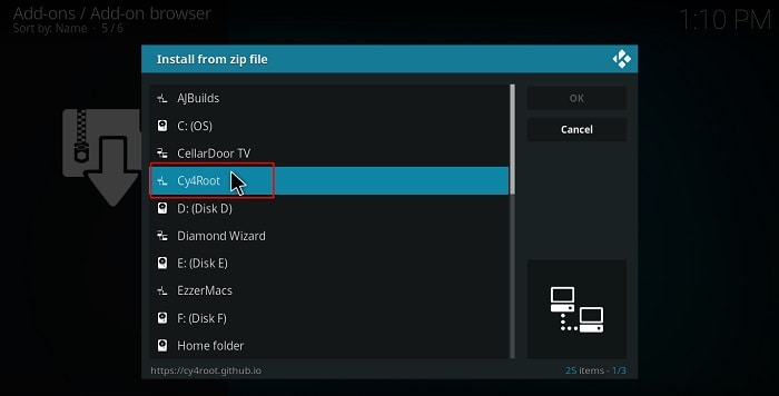 Choose cy4root zip file name to install the repo that will be the base to install MirRoR Video Kodi Addon on your Kodi