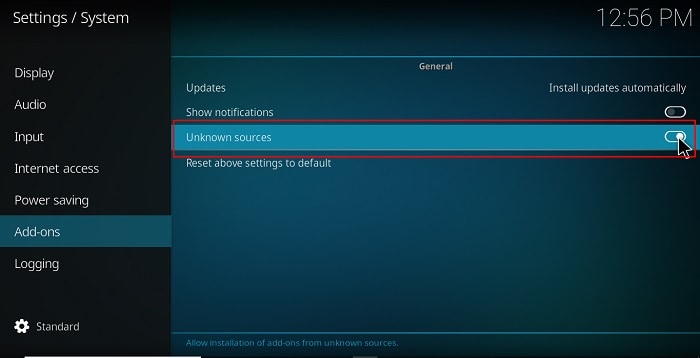 Enable unknown sources before Install Blue Magic Build on Kodi