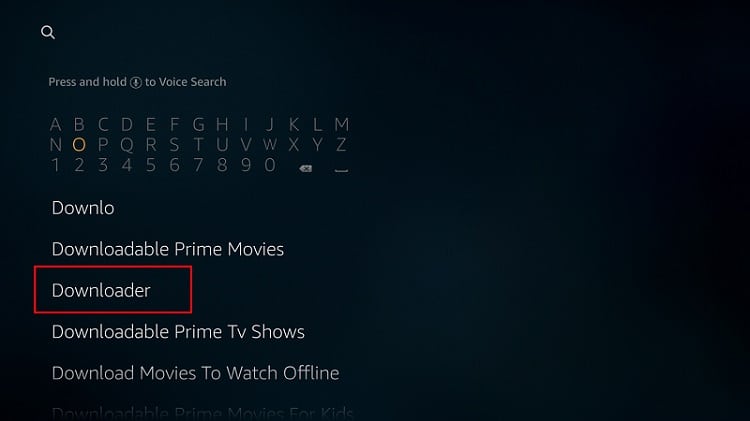 To install the Downloader app, tipe "Downloader on firestick search box