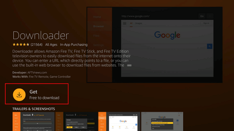 Hit Get to download the Downloader App into your Firestick or Fire TV