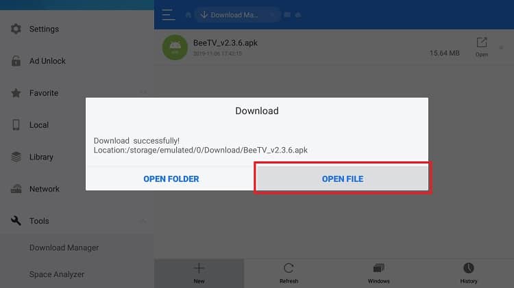 After downloading APK open the file to Install BeeTV app