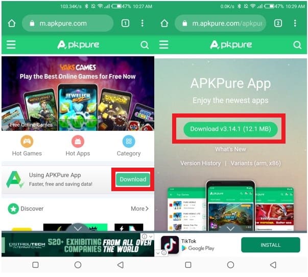 Download and install APKPure on your Smartphone