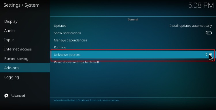 Before Install Limitless Addon, enable unknown sources on your Kodi