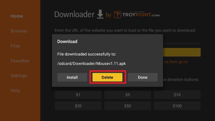 After install Mouse Toggle app, you can delete its APK file