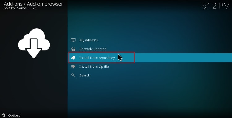Select install from the repository on Kodi