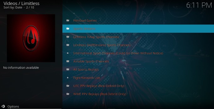 After the Limitless Addon install, enjoy Movies, TV Shows, Live TV and more on your Kodi for free