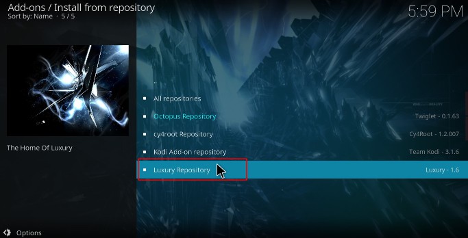 Select the Luxury Repository to Install the Limitless Kodi Addon